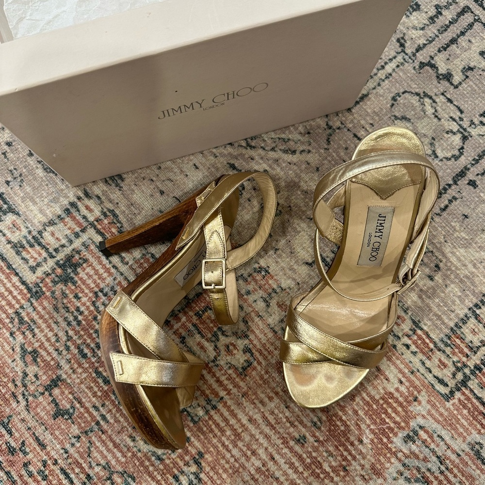 Jimmy choo metallic nappa gold heels